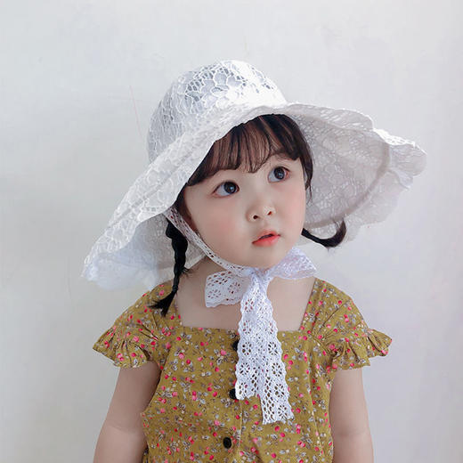 儿童夏季防晒帽大檐女童薄款太阳帽蕾丝公主帽子女宝宝洋气遮阳帽 商品图4