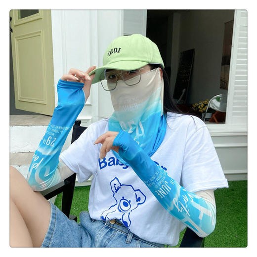 防晒面罩冰丝袖套夏男女防紫外线骑行开车薄款冰袖护颈面纱遮脸罩 商品图8