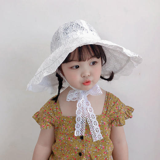 儿童夏季防晒帽大檐女童薄款太阳帽蕾丝公主帽子女宝宝洋气遮阳帽 商品图2