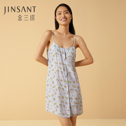 金三塔100%桑蚕丝印花美背蝴蝶结女士真丝时尚吊带裙家居服睡衣  YSFCB306 商品图1