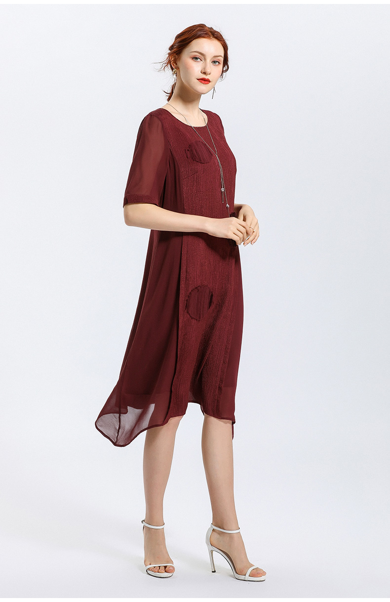 乔万尼夏装流行真丝宽松纯色桑蚕丝连衣裙女士过膝长款en2e540105