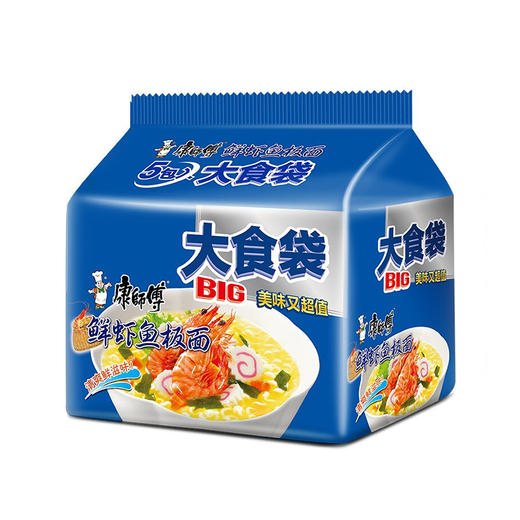 康师傅大食袋鲜虾鱼板面五连包 139g*5 商品图0