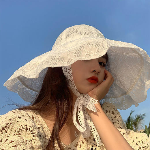 儿童夏季防晒帽大檐女童薄款太阳帽蕾丝公主帽子女宝宝洋气遮阳帽 商品图5