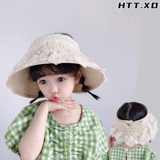 儿童草帽女童夏透气薄款蕾丝遮阳凉帽女宝宝公主出游防晒沙滩帽 商品图2