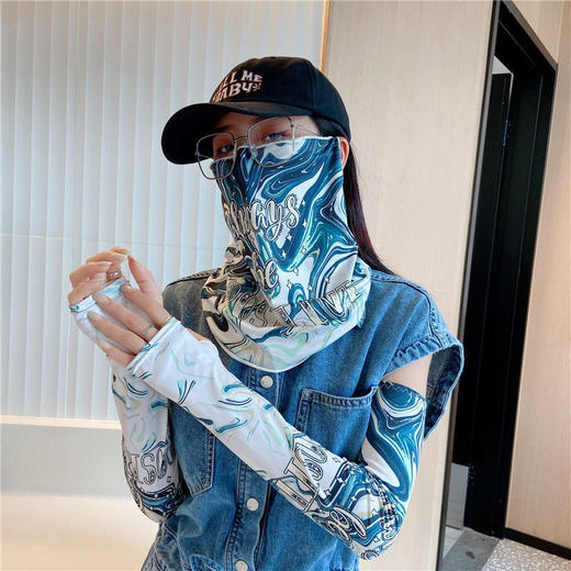 防晒面罩冰丝袖套夏男女防紫外线骑行开车薄款冰袖护颈面纱遮脸罩 商品图1