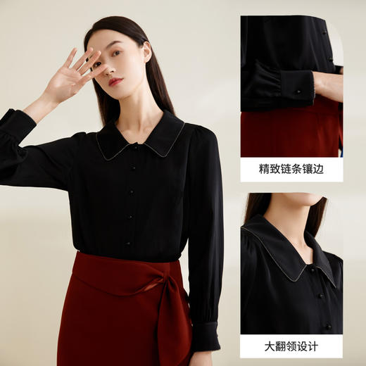 玳莎真丝衬衫高级感气质2022早春新款设计感小众上衣宽松衬衣女 CA31312 商品图1