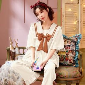 【抖音爆款公主风睡衣】春夏短袖可爱蝴蝶结家居服 夏日清爽棉质吸汗睡衣
