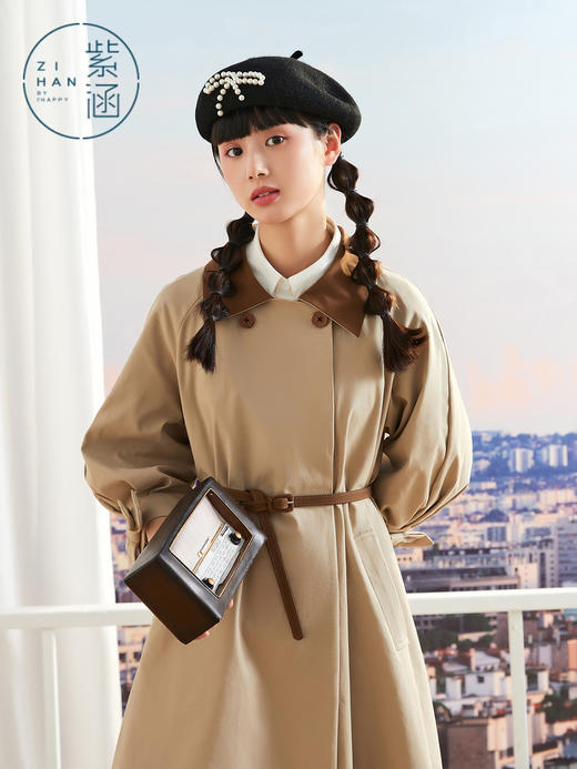 ZIHAN紫涵收腰翻领A版风衣外套女2022春新款风衣Z2Z02AS322 商品图0