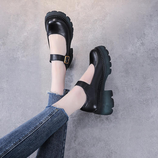 YR  A627松糕厚底单鞋真皮搭扣大头鞋头层牛皮 商品图2