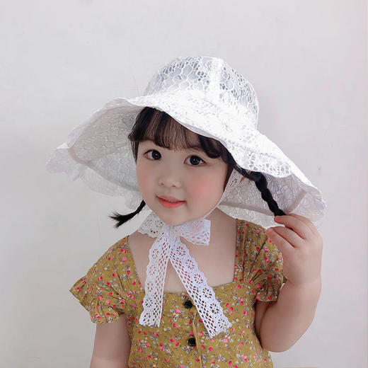 儿童夏季防晒帽大檐女童薄款太阳帽蕾丝公主帽子女宝宝洋气遮阳帽 商品图1