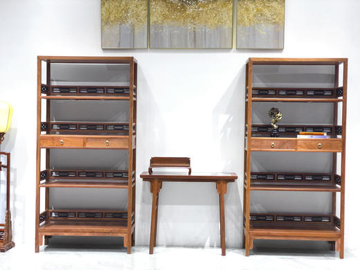 红桥红  家具严选  缅甸花梨（大果紫檀）【198嵌紫光檀椭圆卡子花 书架】 商品图0