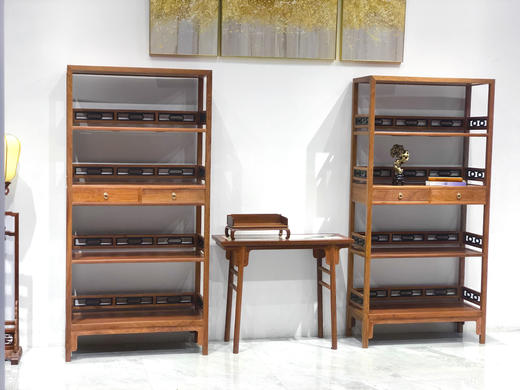 红桥红  家具严选  缅甸花梨（大果紫檀）【198嵌紫光檀椭圆卡子花 书架】 商品图1