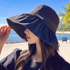 韩国轻薄透气抽绳大沿帽纯色百搭后开叉可折叠太阳帽  JC-1627