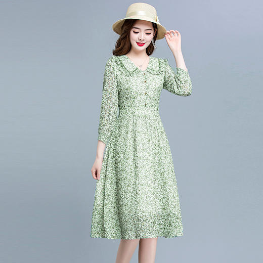 WE- AH22A1205 碎花连衣裙女中长款2022春装新款修身大码长袖气质优雅时尚A字裙 商品图2