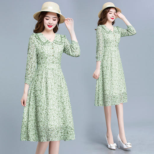 WE- AH22A1205 碎花连衣裙女中长款2022春装新款修身大码长袖气质优雅时尚A字裙 商品图1