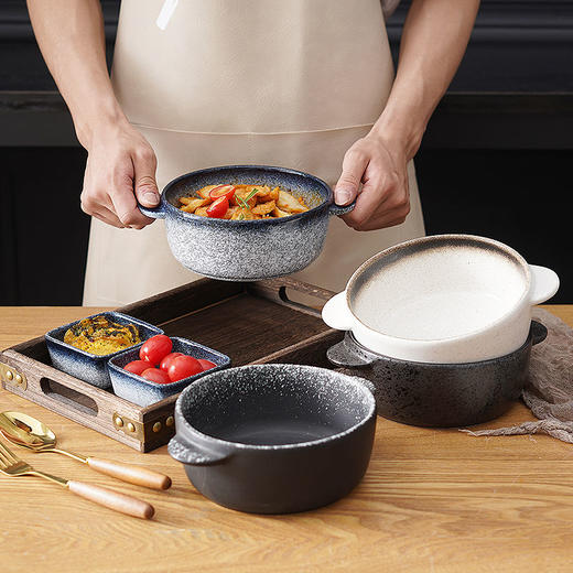 日式陶瓷一人食餐具面碗手柄碗沙拉碗双耳汤碗吃饭碗家用碗碟套装 商品图5