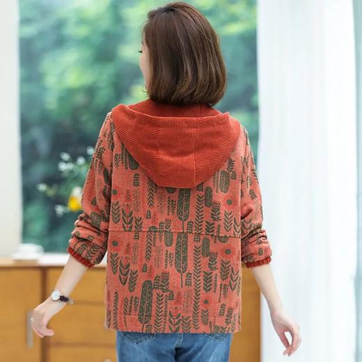 JS22A花色外套女春秋新款大码宽松休闲针织拼接连帽中老年洋气卫衣 商品图3