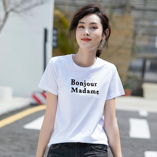 清爽百搭时尚修身,80支植绒丝光棉字母纯棉夏季短袖女T恤 ZS8901 商品图2