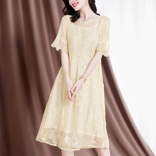 优雅温柔，短袖中长款桑蚕丝连衣裙SM-82297507 商品图0