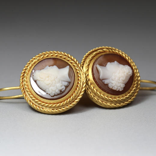 1880年代玛瑙Cameo双姝耳环 商品图5
