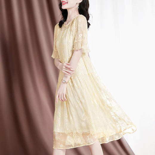 优雅温柔，短袖中长款桑蚕丝连衣裙SM-82297507 商品图1