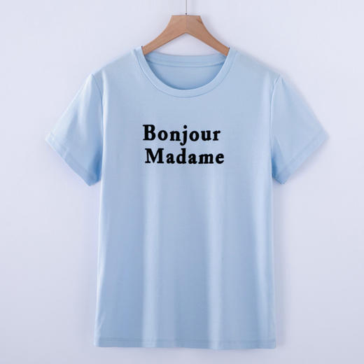 清爽百搭时尚修身,80支植绒丝光棉字母纯棉夏季短袖女T恤 ZS8901 商品图7