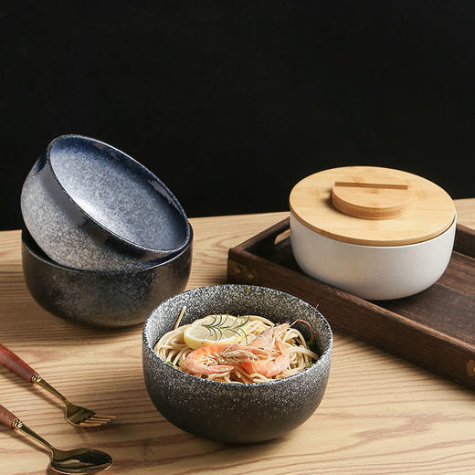 日式陶瓷一人食餐具面碗手柄碗沙拉碗双耳汤碗吃饭碗家用碗碟套装 商品图6