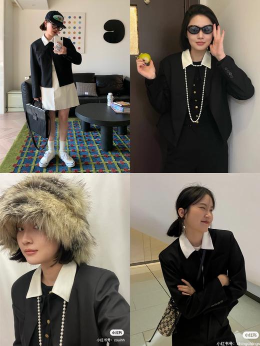 HIDEMI 简约一粒扣翻领式短款夹克西服外套 白色/黑色（小白领） 商品图2