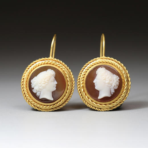 1880年代玛瑙Cameo双姝耳环 商品图0