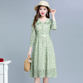 WE- AH22A1205 碎花连衣裙女中长款2022春装新款修身大码长袖气质优雅时尚A字裙