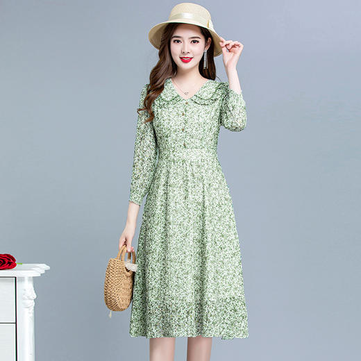 WE- AH22A1205 碎花连衣裙女中长款2022春装新款修身大码长袖气质优雅时尚A字裙 商品图0