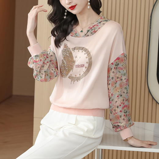 宽松休闲，连帽印花上衣粉色卫衣KQL-976 商品图3