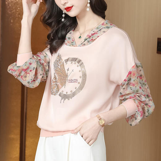 宽松休闲，连帽印花上衣粉色卫衣KQL-976 商品图0