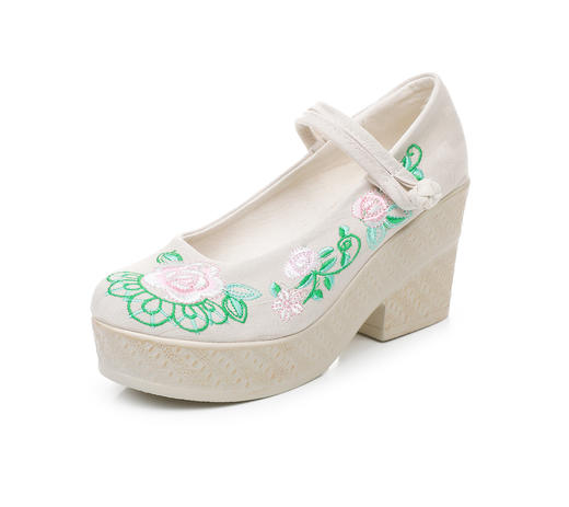 DLCT-T8806 民族风优雅气质内增高坡跟绣花布鞋 商品图4