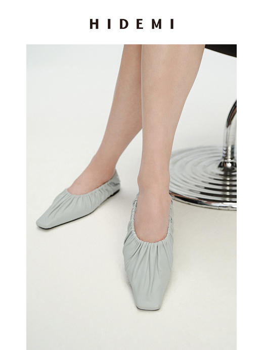 HIDEMI 褶皱小羊皮方尖头平底鞋 黑色/马卡龙蓝/酒红色/银色 商品图8