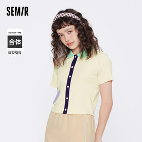 森马POLO衫女短款撞色针织衫复古俏皮2022夏季新款设计感开衫甜美