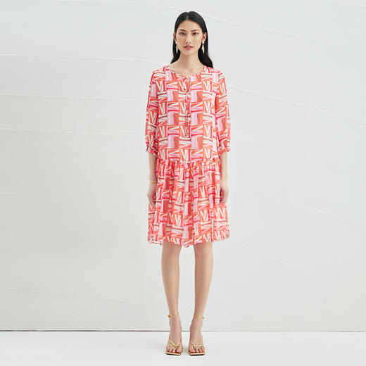 EITIE爱特爱夏季新款时尚减龄五分袖修身印花连衣裙女短款连衣裙6607307 商品图1