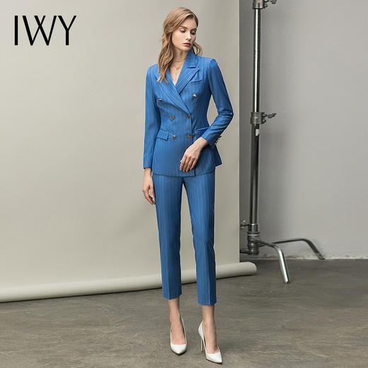 IWY/时尚蓝色条纹修身西服西装套装女商务通勤职业装气质女神范工作服CP10318 商品图3
