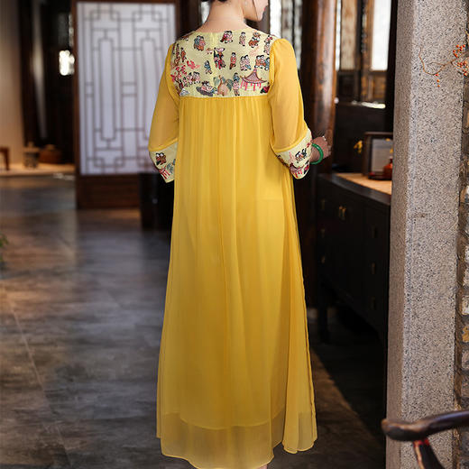 上海旗袍厂KDS-2235春夏新款复古刺绣宽松中长款连衣裙禅意茶艺表演服 商品图3