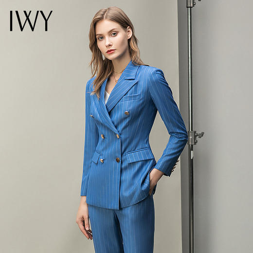 IWY/时尚蓝色条纹修身西服西装套装女商务通勤职业装气质女神范工作服CP10318 商品图6