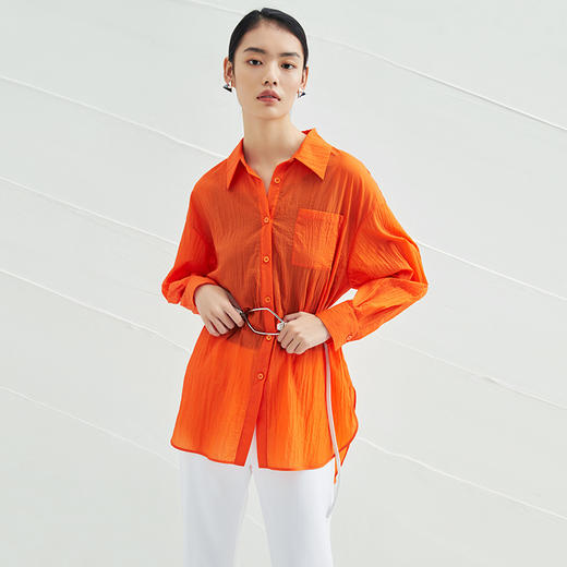 EITIE爱特爱夏季新款时尚显瘦通勤百搭薄款宽松纯色防晒衬衫B2209908 商品图4