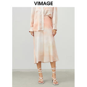 VIMAGE纬漫纪夏季新款时尚复古油墨印花半身裙女裙V1706313