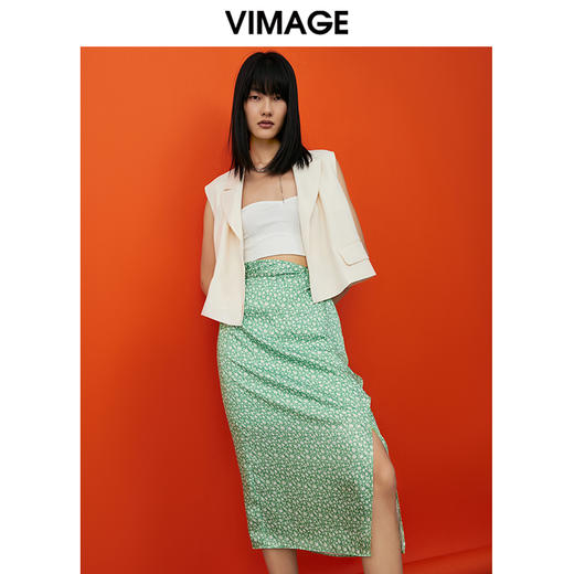 VIMAGE纬漫纪夏季新款气质碎花雪纺时尚清新半身裙V1706311 商品图3