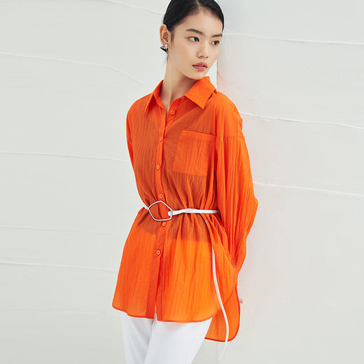 EITIE爱特爱夏季新款时尚显瘦通勤百搭薄款宽松纯色防晒衬衫B2209908 商品图2