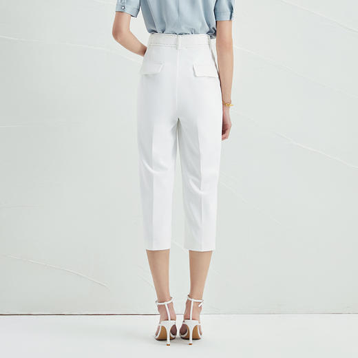 EITIE爱特爱夏季新款时尚通勤简约显瘦高腰白色哈伦休闲裤女B2205904 商品图2