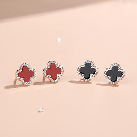 子佩集【玛瑙四叶】925纯银四叶草玛瑙耳钉【JHY-E000289M】 商品图1