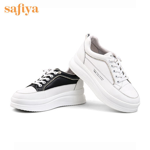 Safiya索菲娅新款弹力带舒适小白鞋2022牛皮百搭休闲鞋SF21112036 商品图6