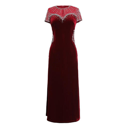 WXG8295新款高端优雅气质修身圆领短袖韩国绒礼服裙 商品图4