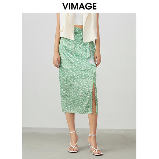 VIMAGE纬漫纪夏季新款气质碎花雪纺时尚清新半身裙V1706311 商品图0