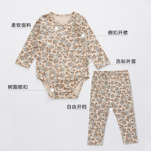 【可机洗 舒适柔软 手感细腻】A类婴幼儿长袖套装秋衣秋裤分体新生幼儿棉质哈衣男女宝宝爬服两件套 商品图2